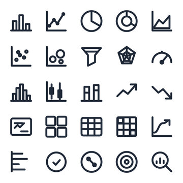 Analytics icon set, 25 line icons collection vol 1