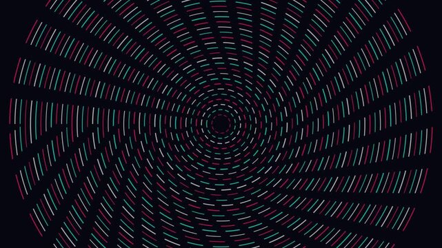 Abstract circular motion background, with rotating neon, dashed lines rotation