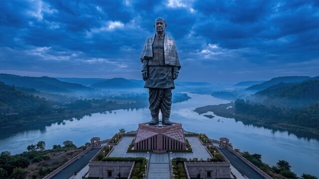 Bronze Statue Against Dramatic Evening Sky