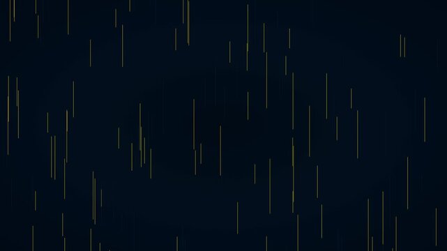 Abstract digital rain background, with golden vertical, lines falling on, dark blue motion