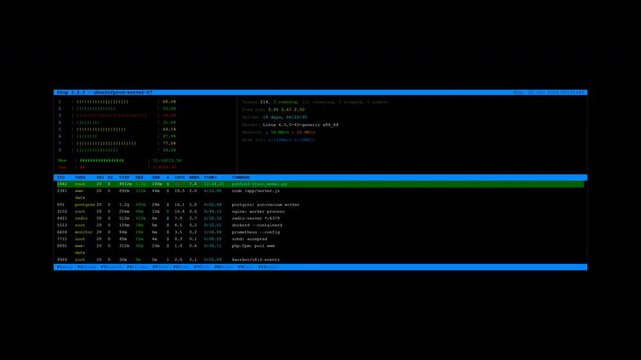 System Monitor Terminal Animation - Server Performance Dashboard CLI 4K Seamless Loop