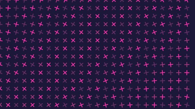 Abstract geometric motion background, with pulsing pink, plus signs on, dark blue pattern