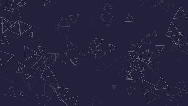 Abstract geometric triangle motion background, minimalist dark blue tech pattern, floating shapes animation for digital presentations
