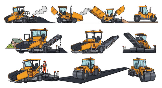 Road Construction Machines Asphalt Paver, Roller  Planer - Set