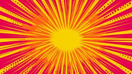 Fototapeta premium Vibrant comic book style sunburst background with yellow and red radial pattern graphic illustration for modern design projects.