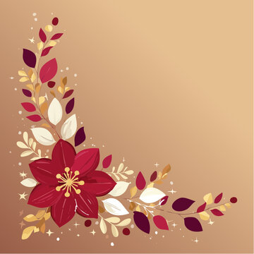 Poinsettia flower and leaves corner illustration