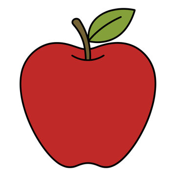 Red Apple with Green Leaf Vector Illustration