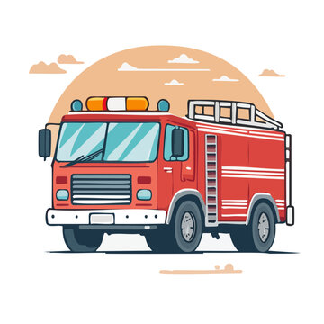 Red fire truck flat vector illustration