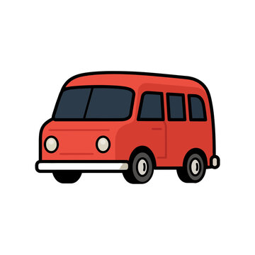 Red Minibus Side View Flat Vector Illustration