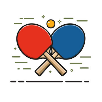 Table Tennis Paddles and Ball Flat Vector Illustration