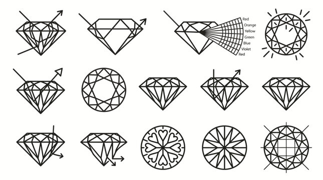 Set of Diamond Cut Diagrams and Gemstone Structure Icons.