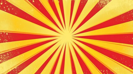Obraz premium Vintage sunburst pattern background with retro red and yellow distressed texture design.