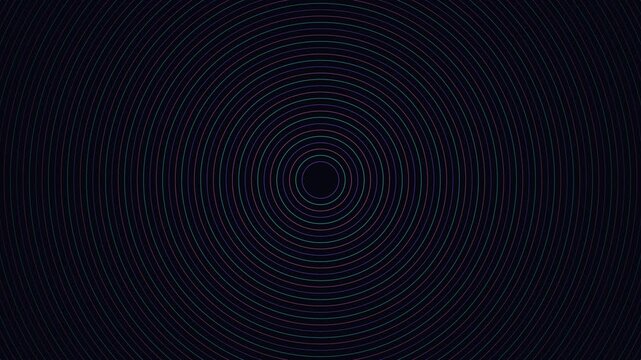 Abstract neon concentric circles motion background, pulsing digital ripple pattern