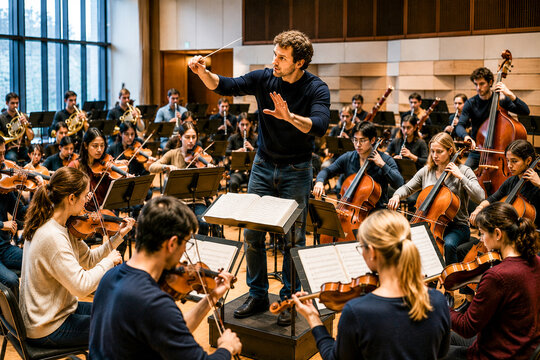 Conductor Leading Orchestra Rehearsal