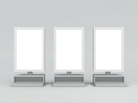 Three blank posters on stands