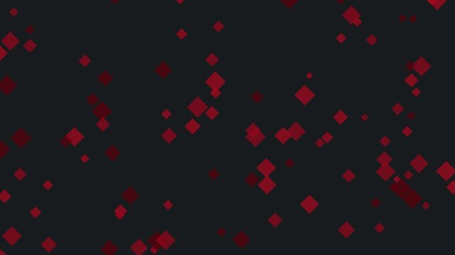 Abstract red diamond particles floating on dark background, motion diamonds