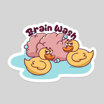 sticker brain wash with duck character and brain