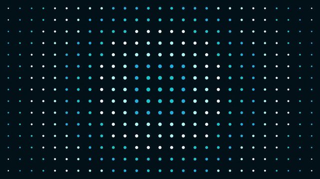 Pulsing blue led dot matrix background, digital technology motion abstract cyber data pattern circle