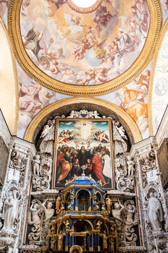 Mosaic apse and altar inside a Byzantine-style Palermo church