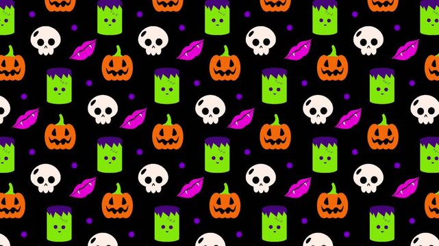 Halloween Cartoon Pattern Background Loop Animation