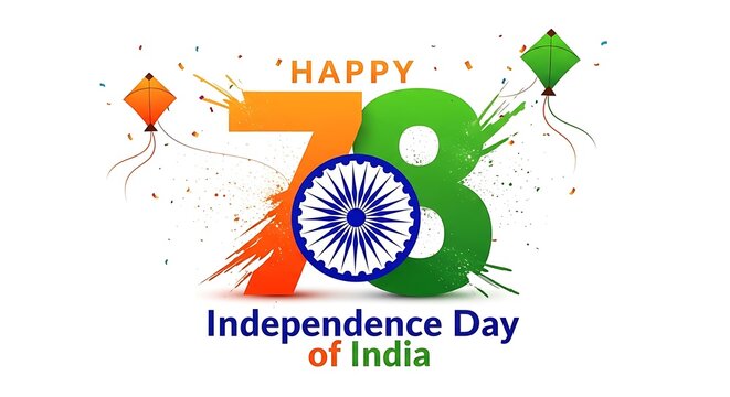 Happy 78th independence day of india with kites and confetti