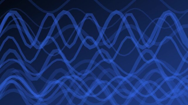Abstract blue sine wave motion background, digital audio frequency visualization, technology data flow loop
