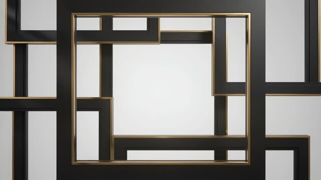 Abstract 3d motion of black and gold frames forming a sleek border