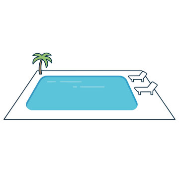 Flat vector illustration of a swimming pool with lounge chairs and