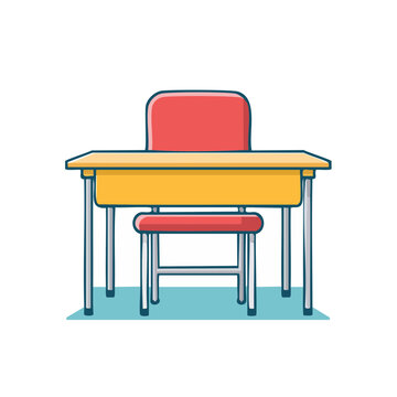 Flat vector illustration of school desk and chair