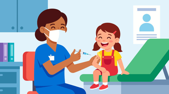 Nurse Administering Flu Vaccine to Happy Little Girl