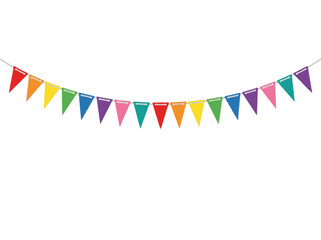 Obraz premium Colorful Triangle Party Bunting Flags Garland on White Background
