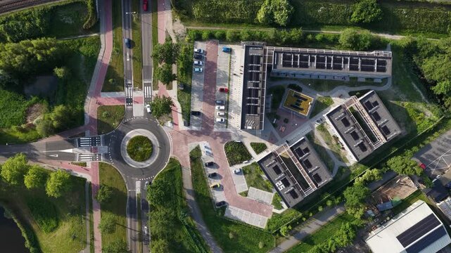 Aerial drone view of temporary modular housing, providing flexible accommodation for refugees, migrant workers and people affected by housing shortages.