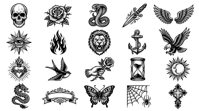 Tattoo designs and symbols collection.