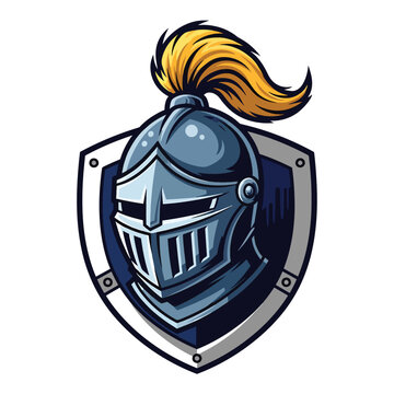 Knight Helmet with Shield Emblem Mascot Design.