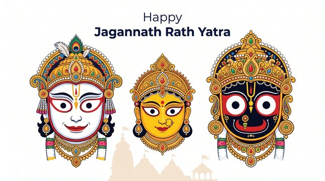 Rath Yatra banner design with Lord Jagannath, Balabhadra, and Subhadra