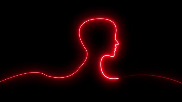 Glowing neon line Human head icon on black background. Neon glowing  man head icon. Glowing neon couple in love animation. on black background.