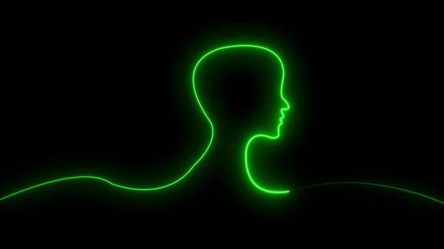 Glowing neon line Human head icon on black background. Neon glowing  man head icon. Glowing neon couple in love animation. on black background.