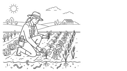 Obraz premium Female Fisherman on a Fishing Boat Vector Cartoon Illustration with Sketch Style and Black Line Art Design