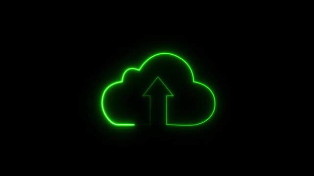 Glowing neon line Cloud upload icon isolated on black background. .4k video motion graphic animation. 