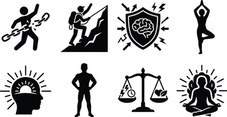 Obraz premium Motivational Silhouettes Representing Strength, Mindfulness, and Personal Growth Concepts