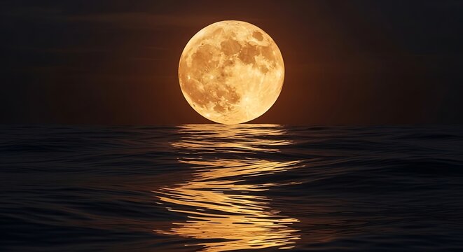 Supermoon reflection on water surface