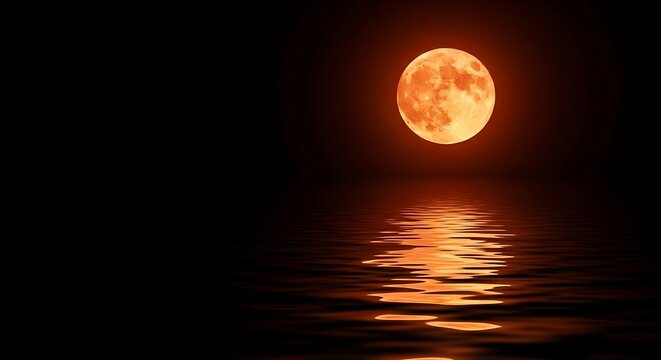 Golden moon setting on sea at night