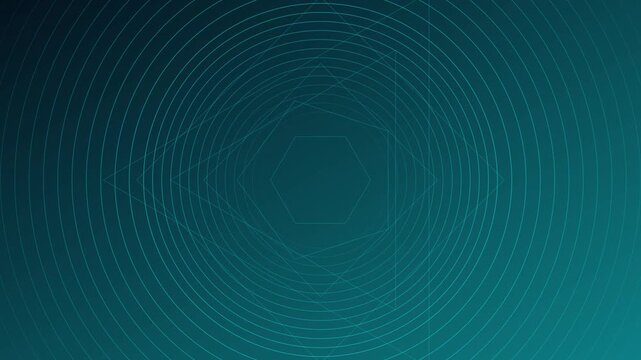 Abstract geometric motion background, with pulsing teal, circles and rotating, squares animation