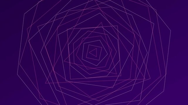 Abstract geometric tunnel background, with rotating pink, pentagons on dark, purple gradient motion