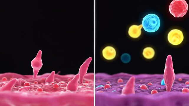 Microscopic molecules floating towards a cellular membrane surface