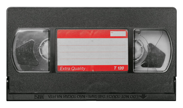 Grunge VHS tape with sticker, realistic asset. png isolated on transparent background