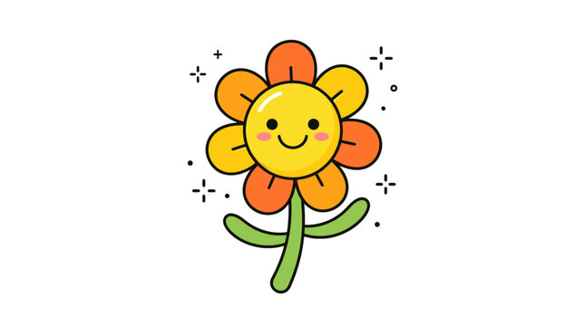Smiling Cartoon Flower with Orange Petals.