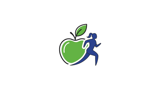 Woman Running with Green Apple Logo.