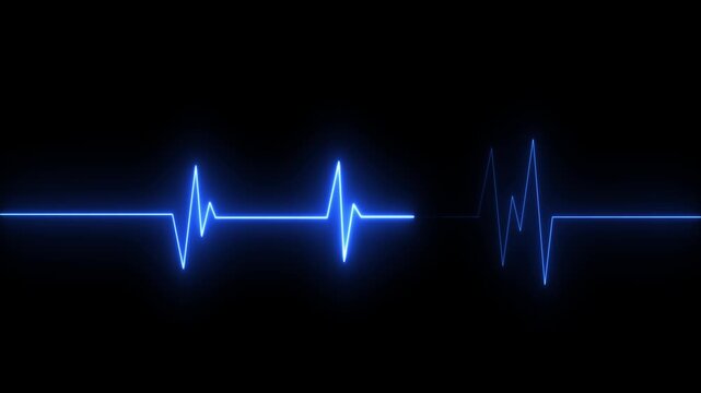 White neon ECG heartbeat pulse line on a dark background. glowing electrocardiogram wave showing medical health monitor, emergency neon heartbeat line animation