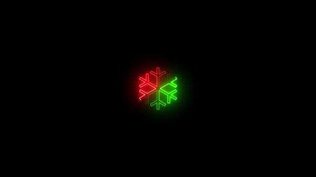 neon line symbol snowflake icon. animation in black background. 4k video animation 